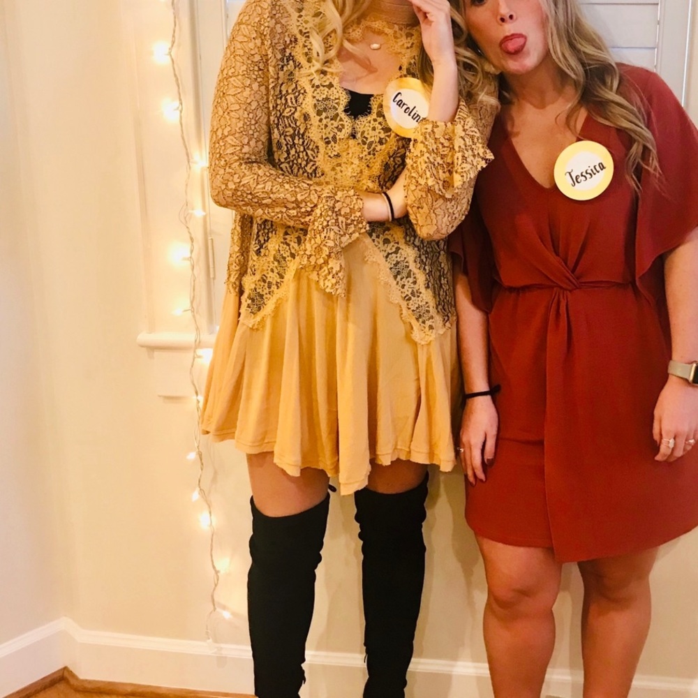 Mustard Yellow Free People Lace Long Sleeve Dress